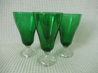 Vintage Anchor Hocking Boopie Forest Green Set Of 4 Clear Swirled Foot Iced Tea