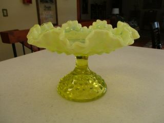 Fenton Topaz / Yellow Opalescent Hobnail Footed Compote 1959 - 61 Era