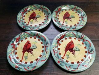 Set Of 4 Lenox Winter Greetings Everyday Cardinal Dinner Plates
