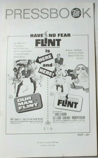 1967 Our Man Flint & In Like Flint Double Feature 8 - Page Pressbook James Coburn