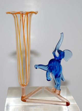 Bimini Austrian Art Glass Elephant With Striped Cabinet Vase.