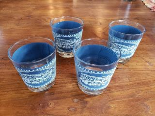 Currier & Ives Blue And White " Old Grist Mill " Juice Tumblers 3 1/4 " - Set Of 4