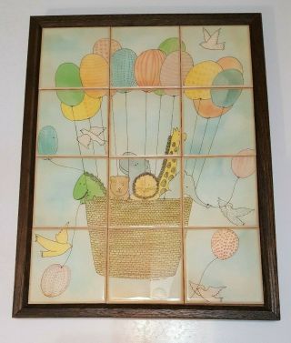 1978 Kimberly Enterprises Framed Art Pottery Tiles Animals & Balloons S.  Gantner