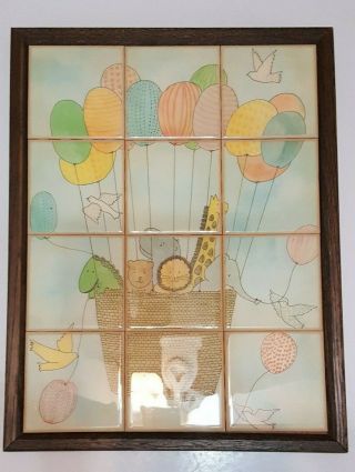 1978 Kimberly Enterprises Framed Art Pottery Tiles Animals & Balloons S.  Gantner 2