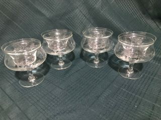 Set Of 4 Noritake Sasaki Crystal Bamboo Shrimp Cocktail Glasses With Inserts