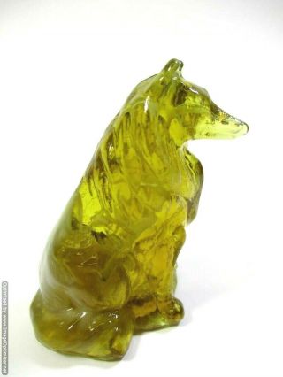 Mosser Collie / Sheltie Dark Yellow Swirl Slag Glass Dog Figurine Paperweight