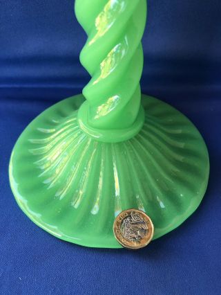 Vintage Fenton Jade Green Glass Twisted Stem Large Single Candlestick Chunky 3