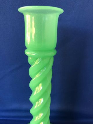 Vintage Fenton Jade Green Glass Twisted Stem Large Single Candlestick Chunky 4
