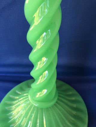 Vintage Fenton Jade Green Glass Twisted Stem Large Single Candlestick Chunky 5