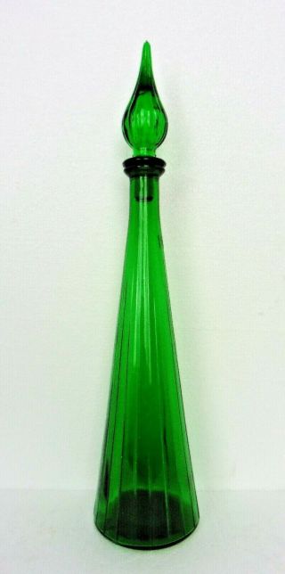 Vintage Mid Century Italian Empoli Glass Genie Bottle Green Striped