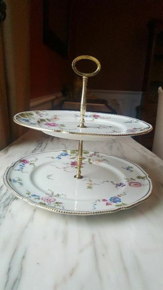 Castleton China Sunnyvale Two (2) Tiered Serving Dish Brass Handle Rare