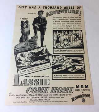 1943 Movie Ad Page Lassie Come Home Roddy Mcdowall