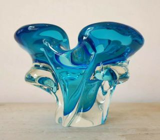 Vintage Murano Glass Bowl Encased Aqua Blue 60 