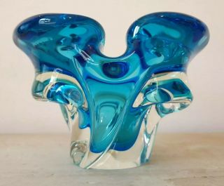 Vintage Murano Glass Bowl Encased Aqua Blue 60 ' s 4 