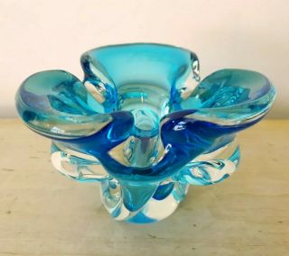 Vintage Murano Glass Bowl Encased Aqua Blue 60 ' s 4 