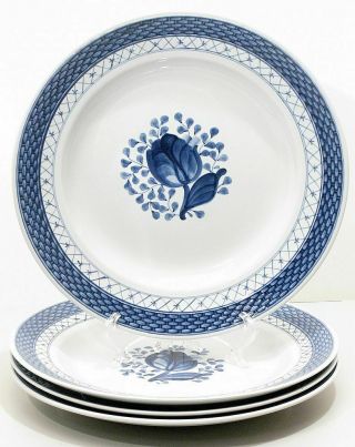 Set Four 4 Royal Copenhagen Tranquebar Blue 9 - 3/4 " Dinner Plate Fajance Denmark