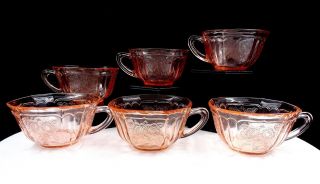 Anchor Hocking Glass Pink Mayfair Etched 6 Piece 2 1/8 " Cups 1931 - 1937
