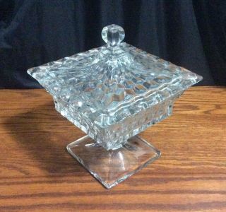 Fostoria American Small Glass Wedding Bowl.  6.  5”w Square Footed Candy Dish