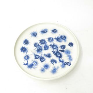 Vintage Indigo Blue Floral 1991 Signed Large Studio Pottery Plate Tray Platter