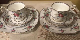 Two Petit Point " Trio " Royal Albert Teacup,  Saucer & Dessert Plate China England