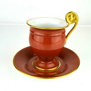 Vintage Richard Ginori Red Gold Espresso Cup And Saucer Demitasse Made In Italy