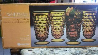 (4) Vintage Indiana Glass Amber 14 Oz.  Cooler Set Whitehall - Old Stock - Nib