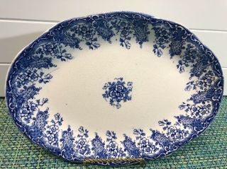 Antique Upper Hanley Pottery Flow Blue Florence Oval Platter 11 1/4” X 8 1/4”