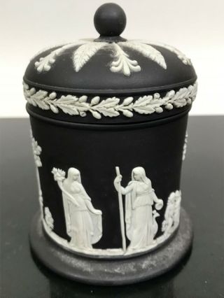 Vtg Rare Wedgwood Black Jasperware Ginger Jar Urn Vase W/lid