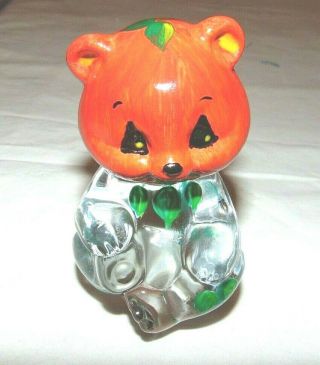 Fenton Glass Teddy Bear Hand Painted Halloween Pumpkin Head Signed