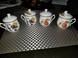Royal Worcester Evesham Set Of Four Pot De Cremes With Lids Chocolate Cups