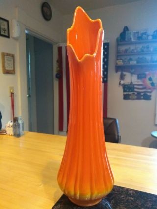 Vintage L.  E Smith Bittersweet Orange Slag Glass 22” Swung Tall Wide Heavy Vase