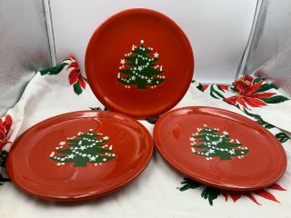 Waechtersbach Germany Christmas Tree Pottery Red 10 " Dinner Plates X 3 Un -
