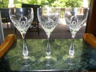 Set (3) Wine Goblets Glasses 7 - 3/4 " Cut Fans Lead Crystal Chapelle By Gorham