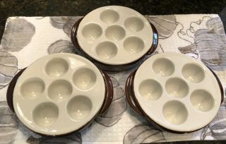 3 Vintage Hall Pottery Brown Escargot Baking Dishes 1154 Usa
