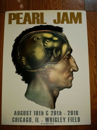 Pearl Jam Concert Poster Chicago Wrigley Field Cunningham Brain 2018 Aug 18 & 20