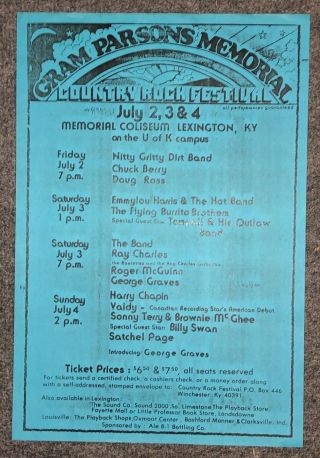 Gram Parsons Memorial 1976 Poster The Band Chuck Berry Burrito Bros Nitty Gritty