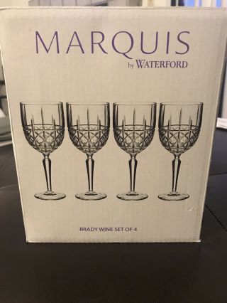 Marquis By Waterford Set Of 4 Brady Water Wine Goblets Crystalline Nib $100