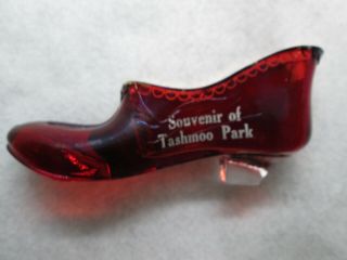 Antique Ruby Red Flash Glass Slipper Souvenir Of Tashmoo Park,  Algonac,  Michigan