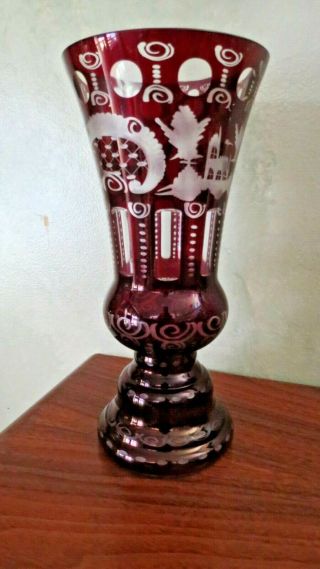 Egermann Red Cut To Clear 10 Inch Vase