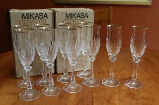 Mikasa Gold Crown Crystal Set Of Four Champagne Flutes (8 Available)
