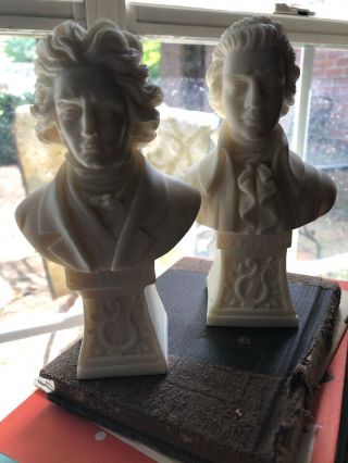 Italian Cast Marble Bust Of Beethoven And Mozart Signed Figurine