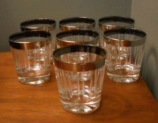 Mid Century Modern Dorothy Thorpe? Onthe Rocks Silver Band Glass Set 7 Etched