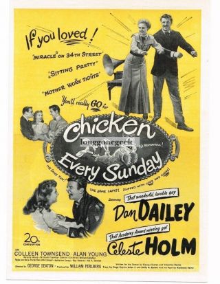 1949 " Chicken Every Sunday " Dan Dailey Celeste Holm Vtg Movie Print Ad
