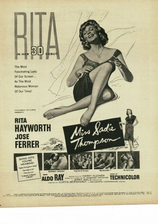 Miss Sadie Thompson Rita Hayworth 3d Movie 1953 Vtg Movie Promo Print Ad