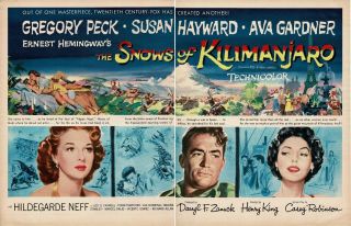 The Snows Of Kilimanjaro Gregory Peck 1952 Two - Page Vtg Movie Promo Print Ad