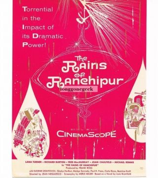 1955 " The Rains Of Ranchipur " Lana Turner Richard Burton Vtg Movie Promo Ad