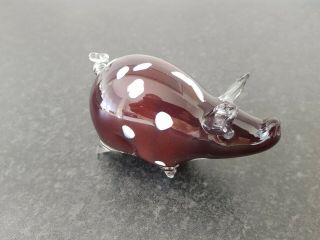 Cherry Red Langham Glass Hand Made Art Glass Pig 11cm Long