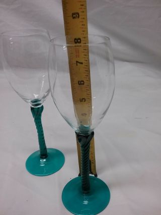 Set Of 2 Teal Blue Twisted Stem Wine Glass Goblets 2
