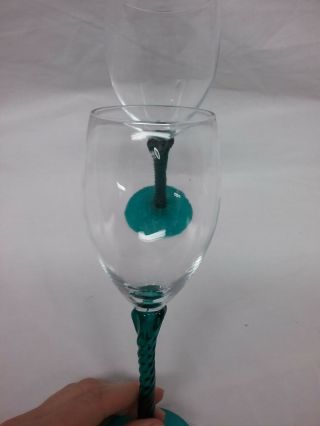 Set Of 2 Teal Blue Twisted Stem Wine Glass Goblets 7