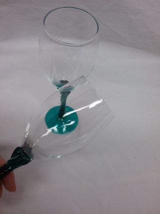 Set Of 2 Teal Blue Twisted Stem Wine Glass Goblets 8